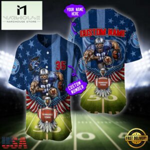 Custom Name And Number Tennessee Titans NFL Mascot US Flag Baseball Jersey Shirt