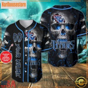 Custom Name And Number Tennessee Titans NFL Team Skull Baseball Jersey Shirt