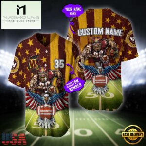 Custom Name And Number Washington Commanders NFL Mascot US Flag Baseball Jersey Shirt