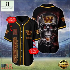 Custom Name And Number Washington Commanders NFL Skull Face 3D Baseball Jersey Shirt