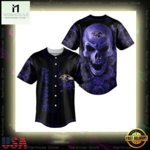 Custom Name Baltimore Ravens NFL Football Skull 3D Baseball Jersey Shirt