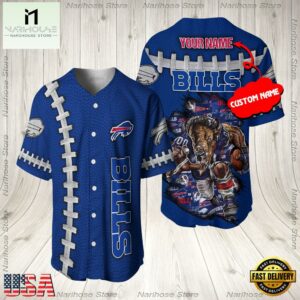 Custom Name Buffalo Bills NFL Mascot 3D Baseball Jersey Shirt