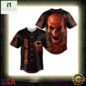 Custom Name Chicago Bears NFL Football Skull 3D Baseball Jersey Shirt