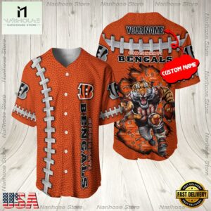 Custom Name Cincinnati Bengals NFL Mascot 3D Baseball Jersey Shirt