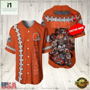 Custom Name Cleveland Browns NFL Mascot 3D Baseball Jersey Shirt