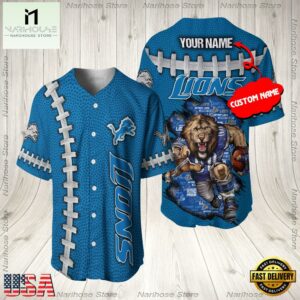 Custom Name Detroit Lions NFL Mascot 3D Baseball Jersey Shirt