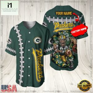 Custom Name Green Bay Packers NFL Mascot 3D Baseball Jersey Shirt