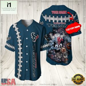 Custom Name Houston Texans NFL Mascot 3D Baseball Jersey Shirt