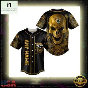 Custom Name Jacksonville Jaguars NFL Football Skull 3D Baseball Jersey Shirt