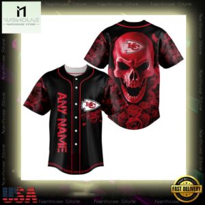 Custom Name Kansas City Chiefs NFL Football Skull 3D Baseball Jersey Shirt