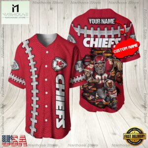 Custom Name Kansas City Chiefs NFL Mascot 3D Baseball Jersey Shirt