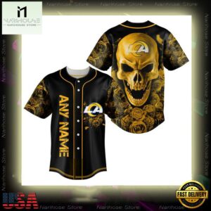 Custom Name Los Angeles Rams NFL Football Skull 3D Baseball Jersey Shirt