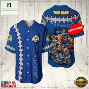 Custom Name Los Angeles Rams NFL Mascot 3D Baseball Jersey Shirt