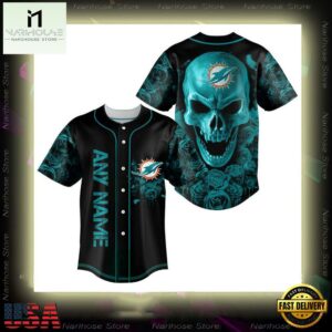 Custom Name Miami Dolphins NFL Football Skull 3D Baseball Jersey Shirt