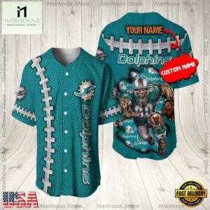 Custom Name Miami Dolphins NFL Mascot 3D Baseball Jersey Shirt