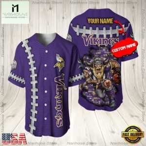 Custom Name Minnesota Vikings NFL Mascot 3D Baseball Jersey Shirt