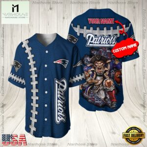 Custom Name New England Patriots NFL Mascot 3D Baseball Jersey Shirt