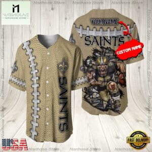 Custom Name New Orleans Saints NFL Mascot 3D Baseball Jersey Shirt