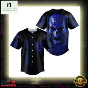Custom Name New York Giants NFL Football Skull 3D Baseball Jersey Shirt