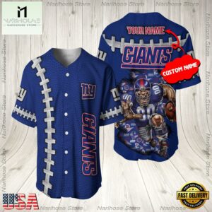 Custom Name New York Giants NFL Mascot 3D Baseball Jersey Shirt