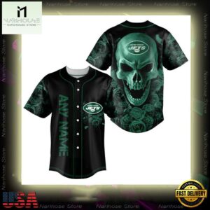 Custom Name New York Jets NFL Football Skull 3D Baseball Jersey Shirt