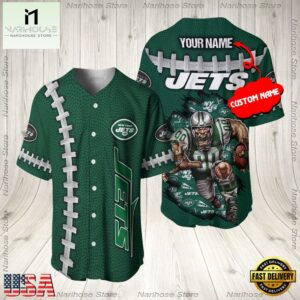 Custom Name New York Jets NFL Mascot 3D Baseball Jersey Shirt