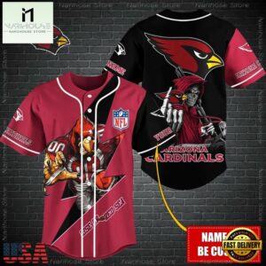 Custom Name NFL Arizona Cardinals Mascot And Skull Baseball Jersey