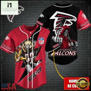 Custom Name NFL Atlanta Falcons Mascot And Skull Baseball Jersey