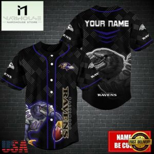 Custom Name NFL Baltimore Ravens Mascot Baseball Jersey