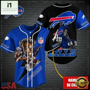 Custom Name NFL Buffalo Bills Mascot And Skull Baseball Jersey