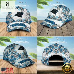 Custom Name NFL Carolina Panthers Hawaiian Pattern Baseball Cap