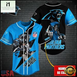 Custom Name NFL Carolina Panthers Mascot And Skull Baseball Jersey