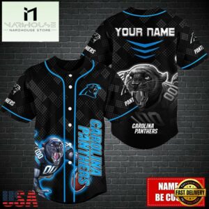 Custom Name NFL Carolina Panthers Mascot Baseball Jersey