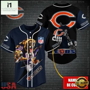 Custom Name NFL Chicago Bears Mascot And Skull Baseball Jersey