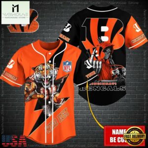 Custom Name NFL Cincinnati Bengals Mascot And Skull Baseball Jersey