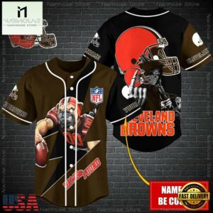 Custom Name NFL Cleveland Browns Mascot And Skull Baseball Jersey