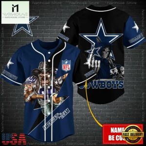 Custom Name NFL Dallas Cowboys Mascot And Skull Baseball Jersey