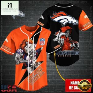 Custom Name NFL Denver Broncos Mascot And Skull Baseball Jersey