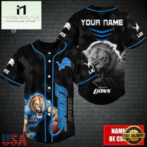 Custom Name NFL Detroit Lions Mascot Baseball Jersey