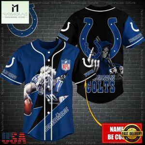 Custom Name NFL Indianapolis Colts Mascot And Skull Baseball Jersey