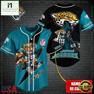 Custom Name NFL Jacksonville Jaguars Mascot And Skull Baseball Jersey