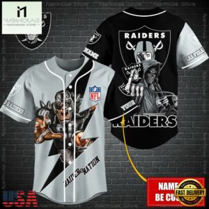 Custom Name NFL Las Vegas Raiders Mascot And Skull Baseball Jersey