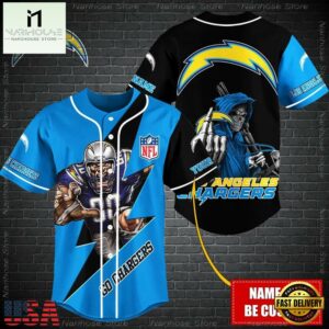 Custom Name NFL Los Angeles Chargers Mascot And Skull Baseball Jersey