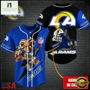 Custom Name NFL Los Angeles Rams Mascot And Skull Baseball Jersey