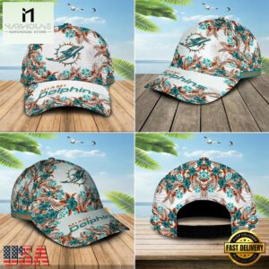 Custom Name NFL Miami Dolphins Hawaiian Pattern Baseball Cap