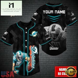 Custom Name NFL Miami Dolphins Mascot Baseball Jersey