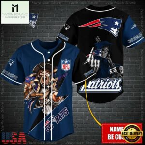 Custom Name NFL New England Patriots Mascot And Skull Baseball Jersey