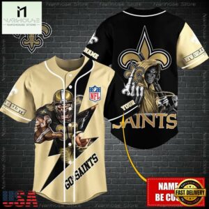 Custom Name NFL New Orleans Saints Mascot And Skull Baseball Jersey