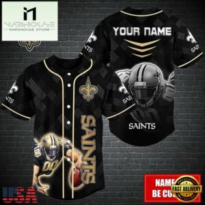 Custom Name NFL New Orleans Saints Mascot Baseball Jersey
