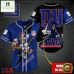 Custom Name NFL New York Giants Mascot And Skull Baseball Jersey